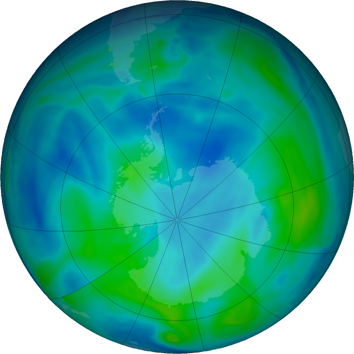Antarctic ozone map for 09 March 2024